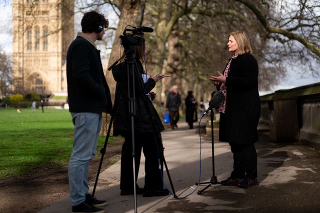 Sarah Brown talking to the media