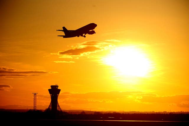 A plane leaving an airport