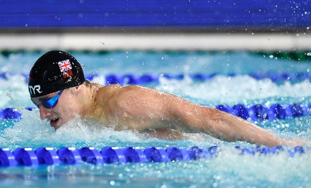 Jacobs Peters in 200m butterfly action for Great Britain during the recent European Championships in Glasgow.