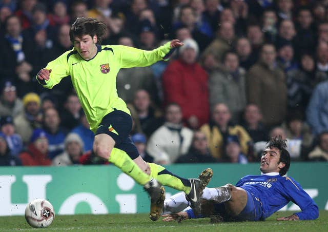 Lionel Messi, left, in Champions League action against Chelsea in 2006