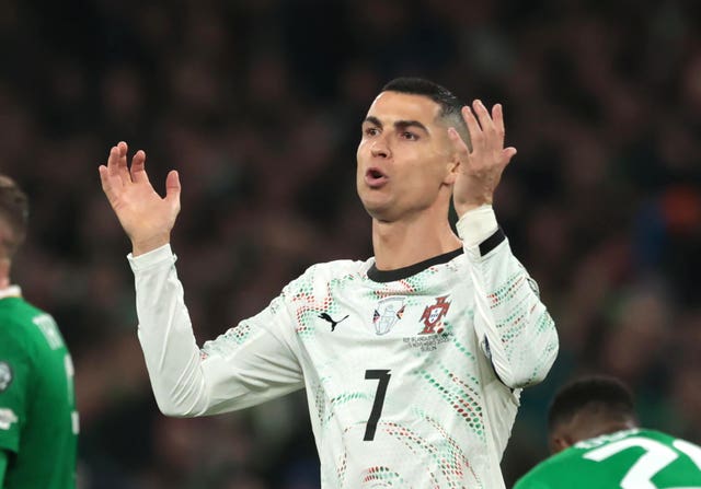 Cristiano Ronaldo holds up his hands during Portugal's defeat in Ireland