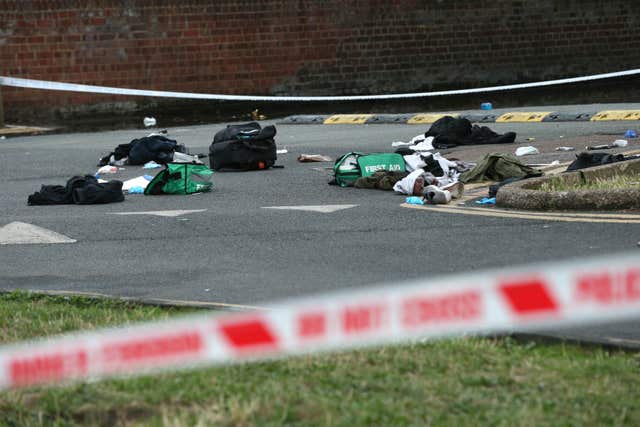 Bloodied debris left at the scene