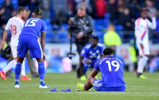 Cardiff's Nathaniel Mendez-Laing after his side's relegation from the Premier League was confirmed