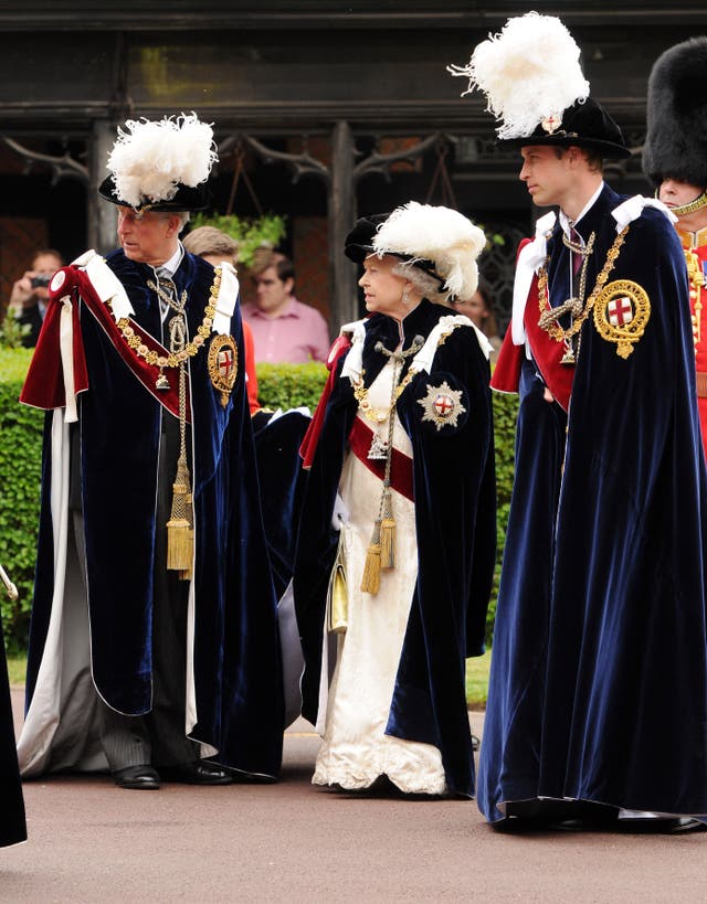 The Prince of Wales, Queen Elizabeth II and the Duke of Cambridge attend the Order Of The Garter Service at St George's Chapel in Windsor (Eamonn M. McCormack/PA)