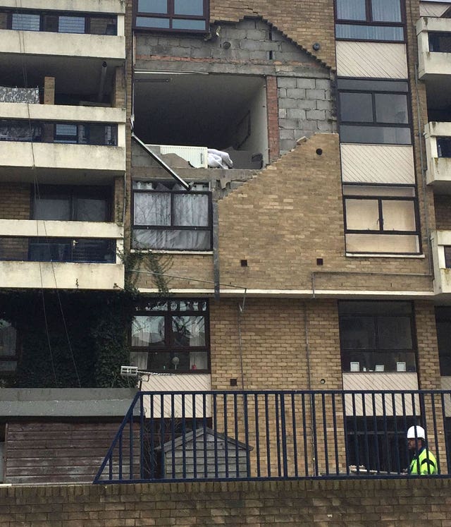 Detail of the damage at the flats (Tom Wilkinson/PA)