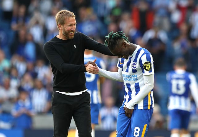 Graham Potter, left, and Yves Bissouma