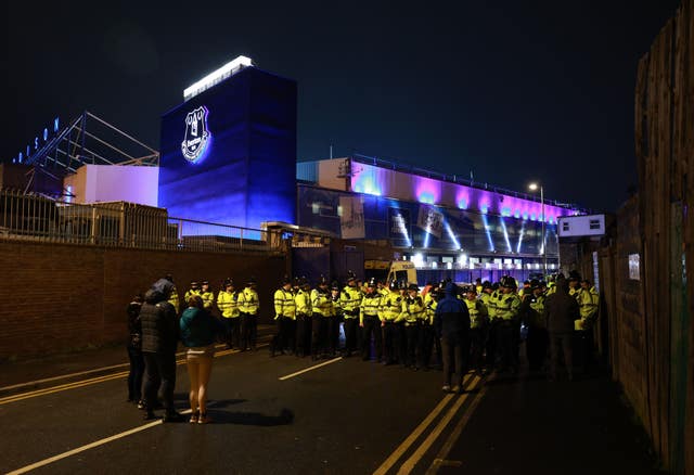 A large police presence outside the stadium