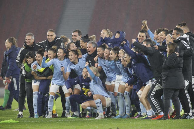 Spain celebrate their World Cup qualifying win over Scotland