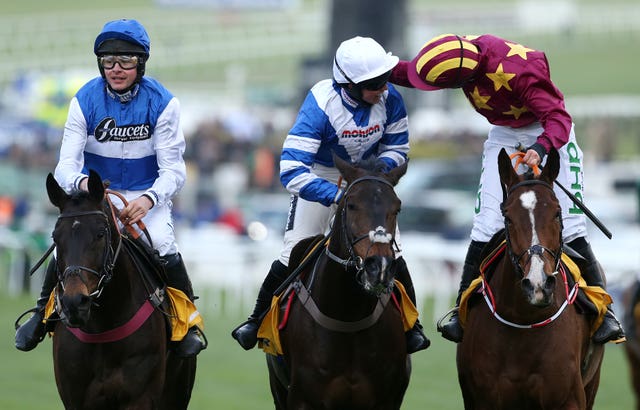 Lady's first! It wasn't to be Rachael Blackmore's day on Monalee (right) but she was among the first to congratulate Bryony Frost after Frodon's Ryanair Chase win