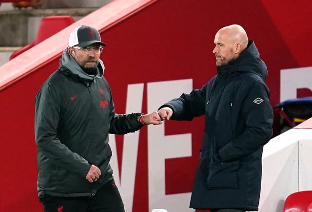 Jurgen Klopp, left and Erik ten Hag, right