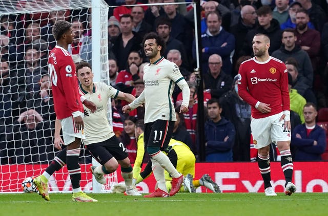 Liverpool’s Mohamed Salah celebrates scoring their fourth goal