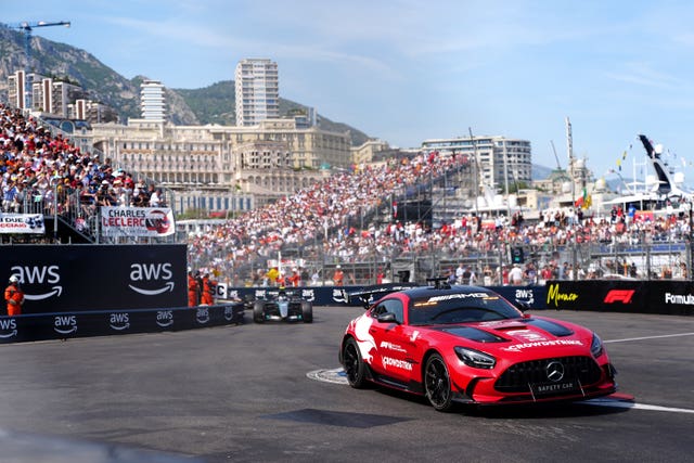 The safety car leads the pack at the Monaco Grand Prix