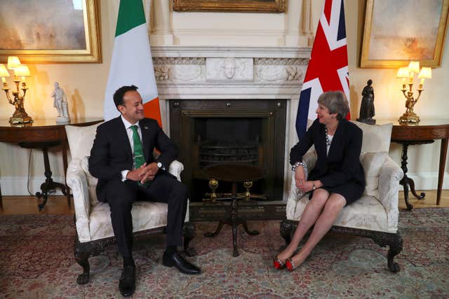 Leo Varadkar meets Theresa May in Downing Street (Hannah McKay/PA)