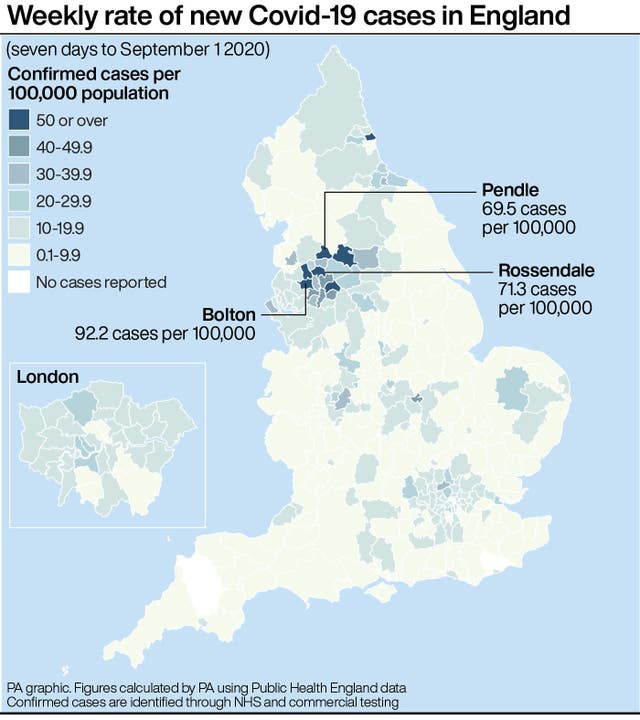 Weekly rate of new Covid-19 cases in England