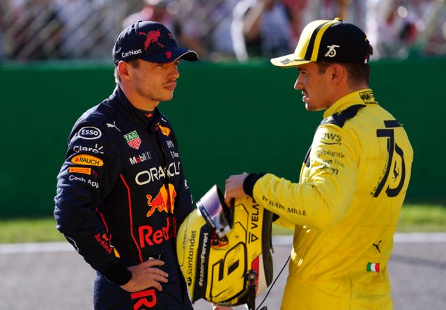 Charles Leclerc, right, and Max Verstappen, left