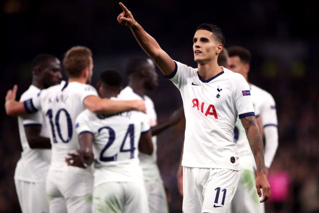 Erik Lamela celebrates scoring for Tottenham