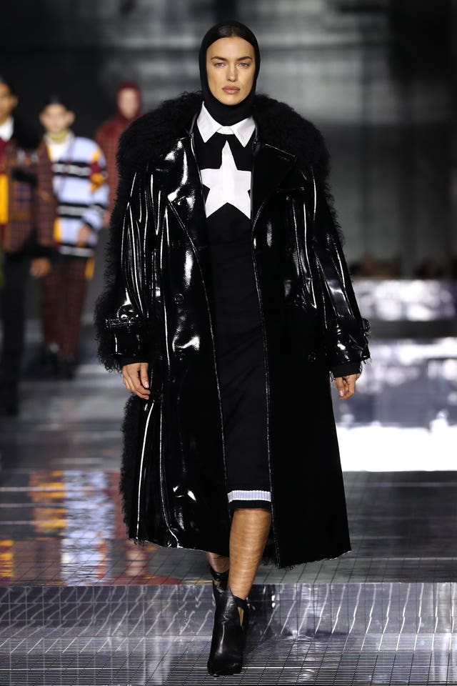 Irina Shayk during the Burberry show at London Fashion Week February 2020, held at Olympia National, London.