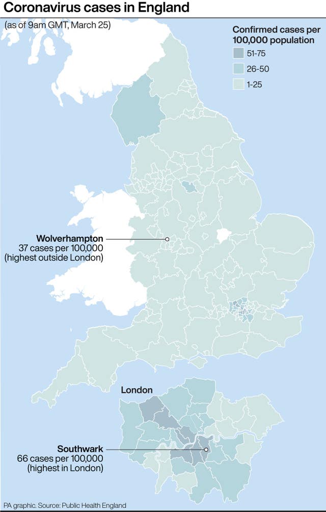 Coronavirus cases in England