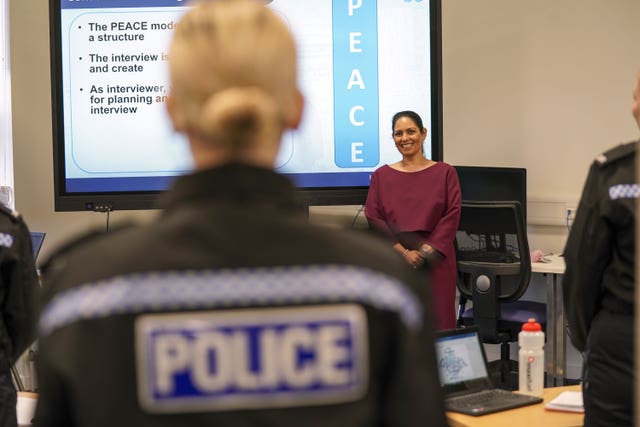 Home Secretary Priti Patel during a visit to Thames Valley Police Training Centre in Reading