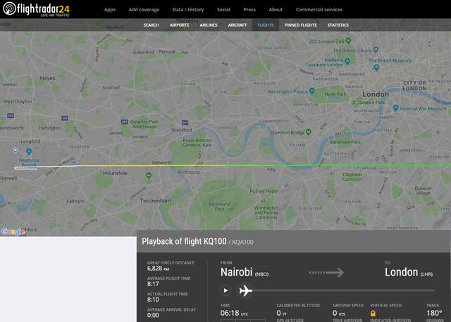 The flight path of the Kenya Airways flight