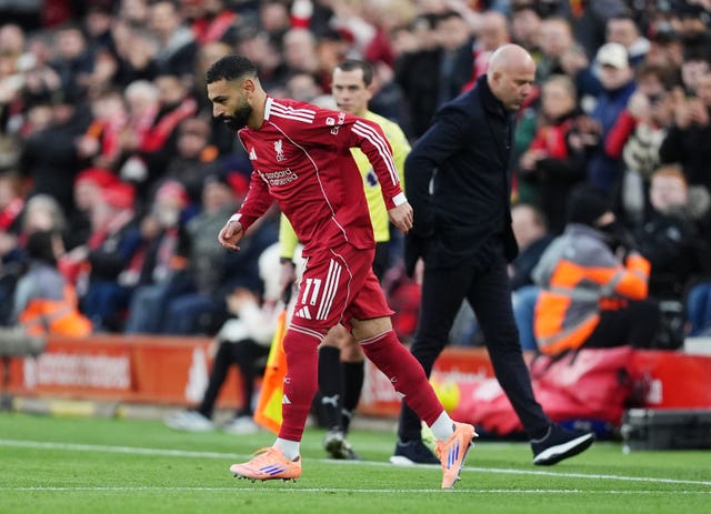 Mohamed Salah comes on as a substitute for Liverpool