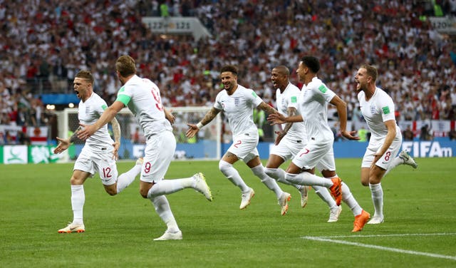 England players celebrate Kieran Trippier's free-kick