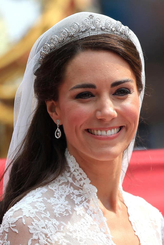 The Duchess of Cambridge wearing the Cartier Halo Tiara on her wedding day (Mike Egerton/PA)