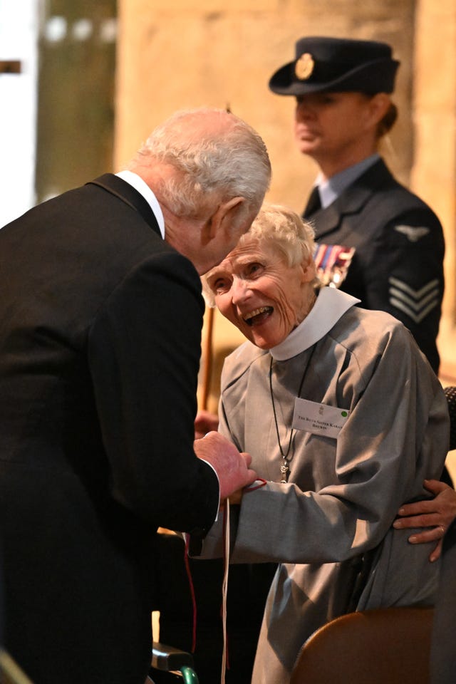 Charles speaking to Revd Sister Karan Brewin in Durham Cathedral