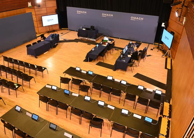 The hearing room of the Omagh Bombing Inquiry at the Strule Arts Centre in Omagh