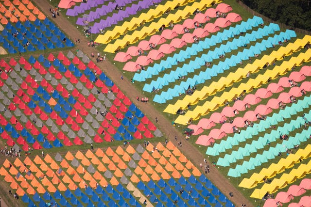 An aerial view of tents at the camping site