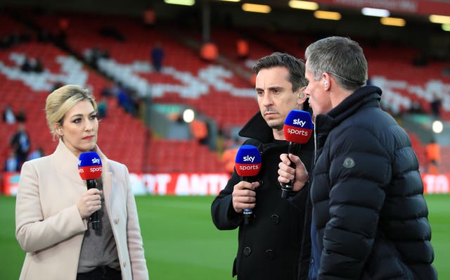 Gary Neville, centre, has become one of the most popular pundits in the game