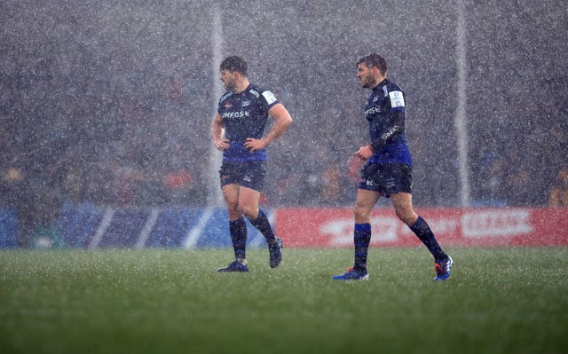 The Champions Cup clash between Exeter and Sale was briefly stopped because of a hailstorm