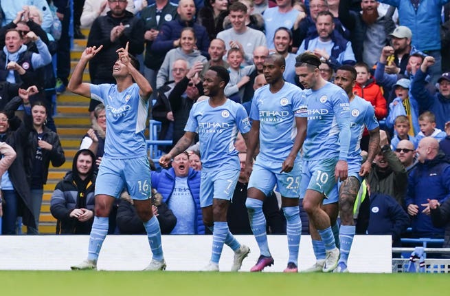 Rodri (left) hit a stunning goal against Watford