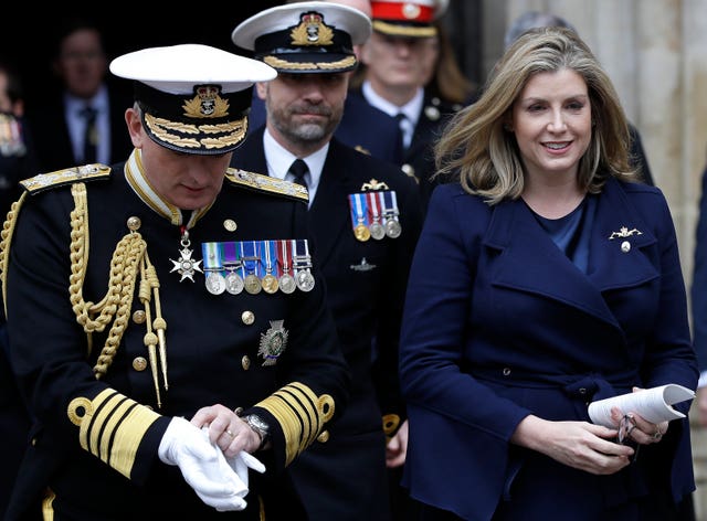 First Sea Lord Admiral Sir Philip Jones, left, and Defence Secretary Penny Mordaunt