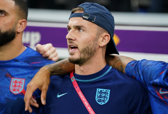 James Maddison watches on against the United States