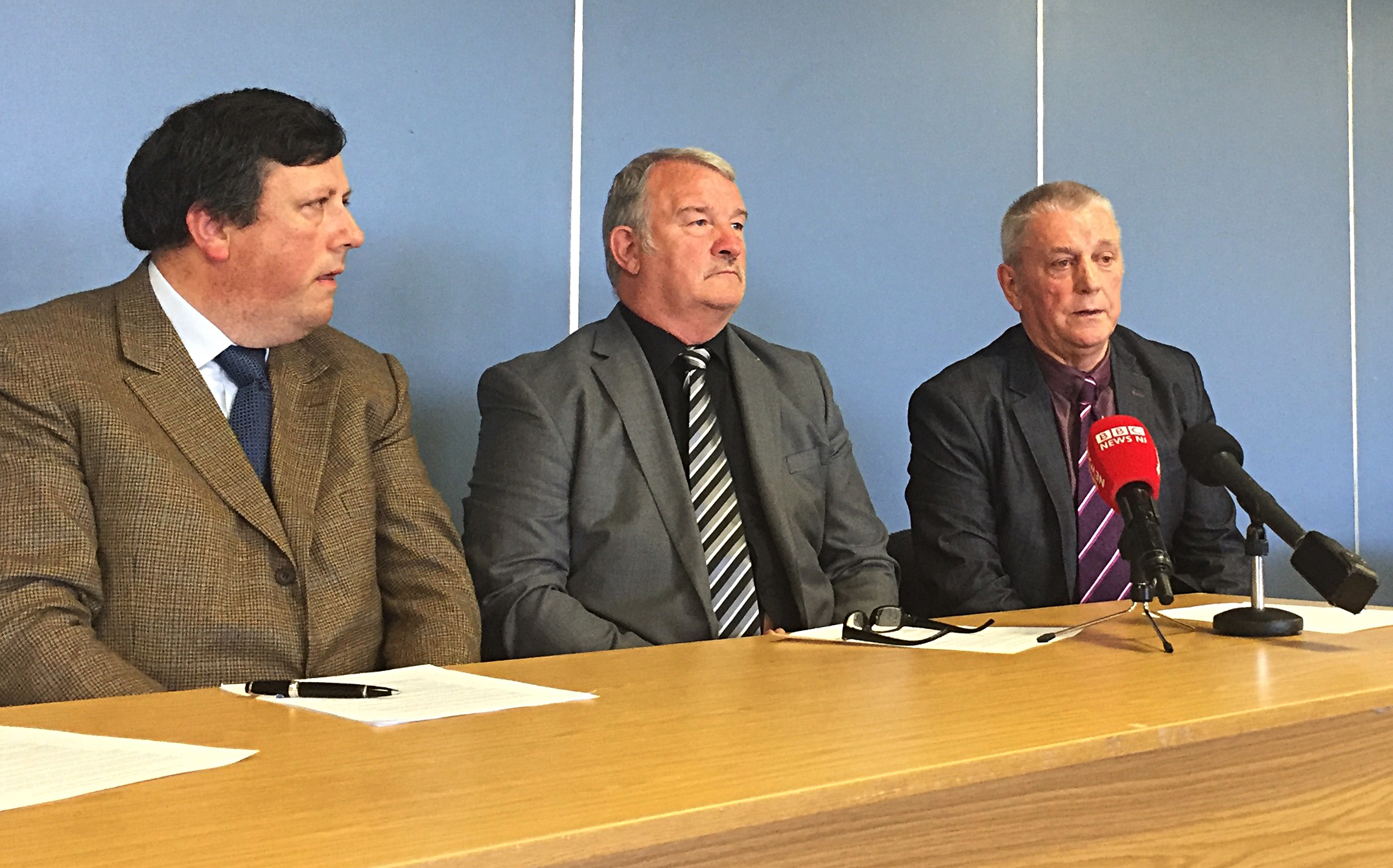 Loyalist Communities Council David Campbell, Jim Wilson and Jackie McDonald during a meeting