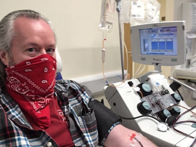 Paul Carey Jones donates convalescent plasma in Tooting, London