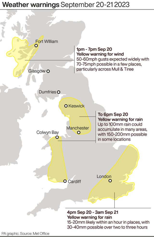 Weather warnings September 20-21 2023