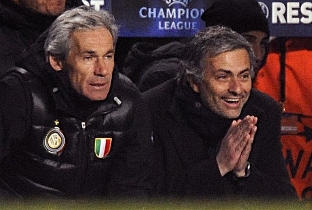 Jose Mourino, right, enjoyed a triumphant reunion against Chelsea as Inter Milan boss in 2010