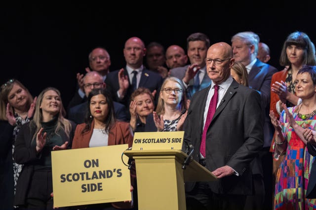 John Swinney gives a speech to SNP activists