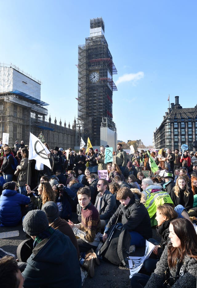 Demonstrators on Westminster Bridge