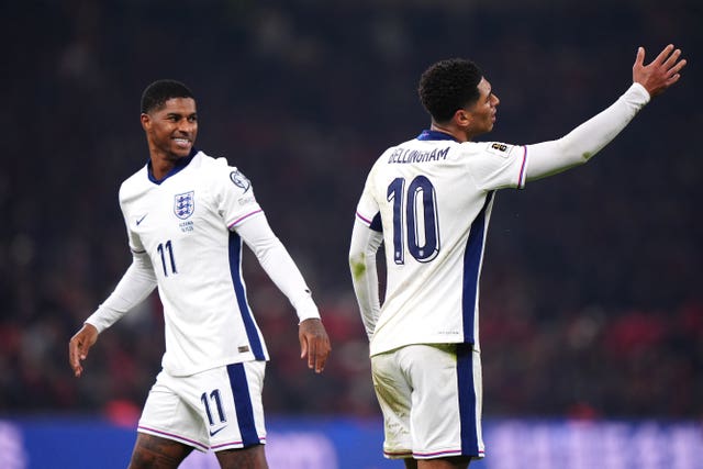 Jude Bellingham (right) reacts to a decision to be substituted