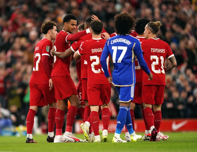 Liverpool celebrate Gakpo's opener