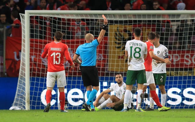 Coleman saw red after conceding a late penalty in Geneva