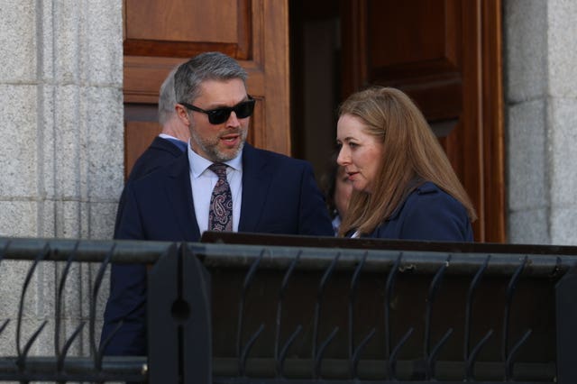 Adam Smyth, director for BBC Northern Ireland and reporter Jennifer O’Leary outside the High Court in Dublin
