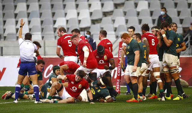 Ken Owens crosses for the Lions' try