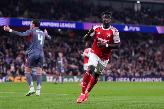 Bukayo Saka celebrates