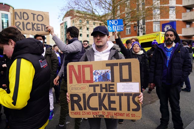 Chelsea fans protest outside Stamford Bridge before kick-off