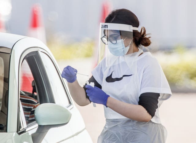 A person is tested at Temple Green park and ride coronavirus testing centre in Leeds