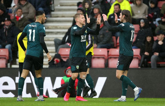 Burnley's Matej Vydra celebrates scoring the winner against Southampton